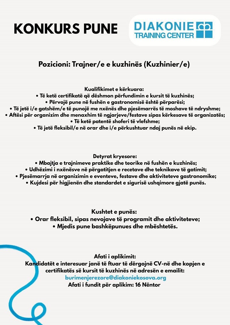 Trajner/e i/e kuzhinës (Kuzhinier/e)